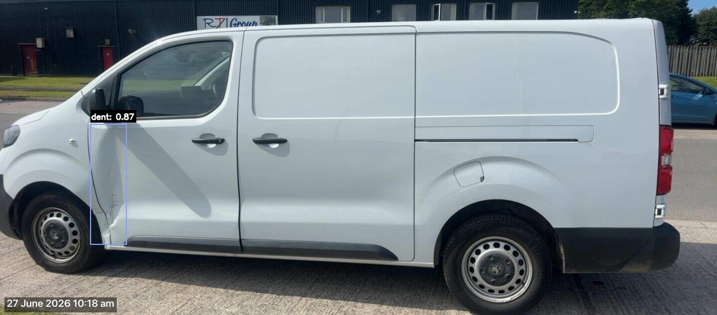 A real Verion AI damage detection: 1 region flagged on a delivery vehicle