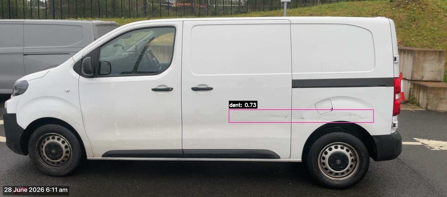 A real Verion AI damage detection: 1 region flagged on a delivery vehicle